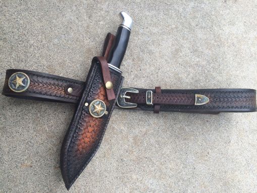Custom Made Leather Ranger Belt And Matching Knife Sheath Combo