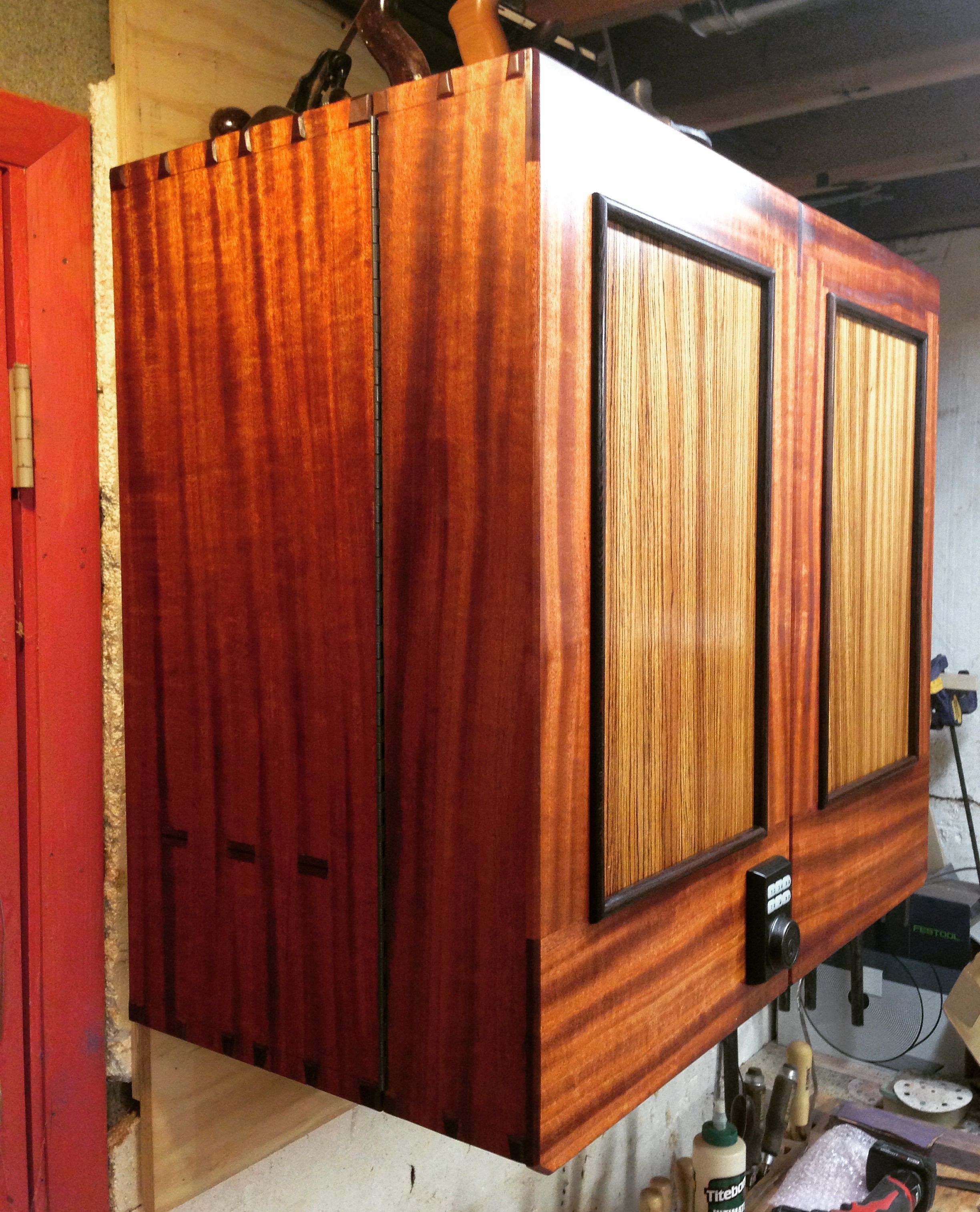 Custom African Mahogany And Zebrawood Cabinet With Wenge Trim By