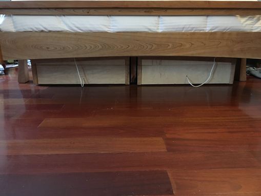 Custom Made King Sized Cherry Bed With Curly Maple Headboard And Large Storage
