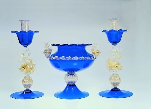Custom Made Handblown Glass Chalice And Candleholders