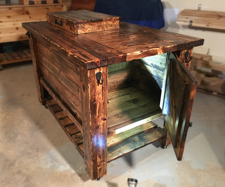 Custom Made Knotty Pine Ice Chest And Cabinet