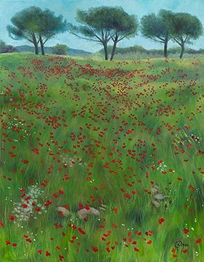 Custom Made Tuscan Poppies (Italy) Painting - Fine Art Print On Paper (27