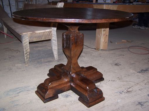 Custom Made Chateau Base Round Dining Table From Reclaimed Oak