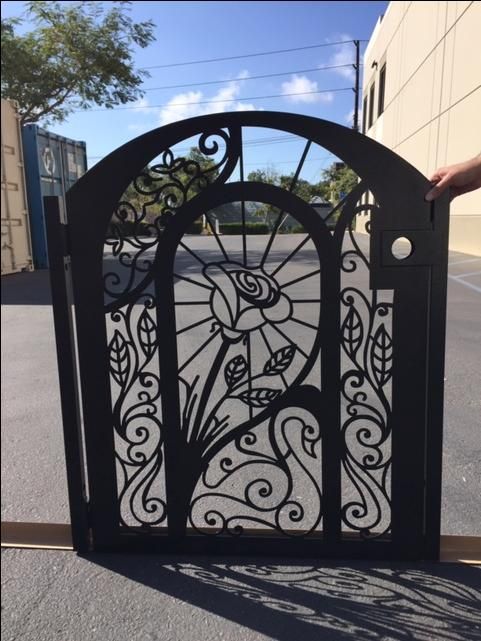 Metal Art Gate Custom Pedestrian Rose Swan Walk Iron Steel Fabricated in USA 