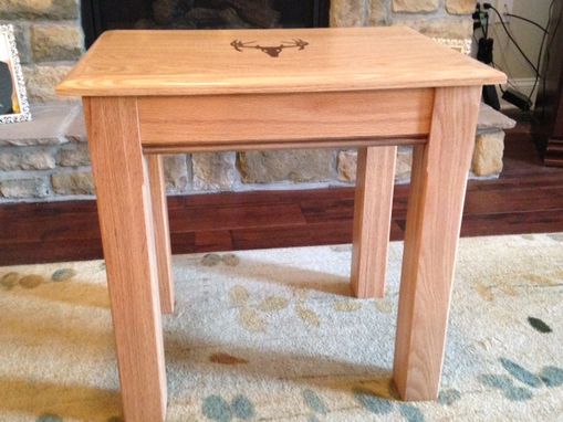 Custom Made Custom Inlay End Table- Oak With Walnut Deer Antler Inlay And Accents