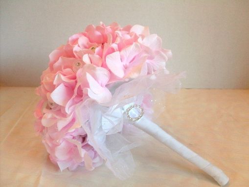 Custom Made Hydrangea And Pink Buttons Bridal Bouquet