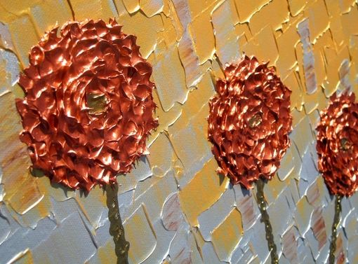 Custom Made Abstract Art Large Gold Original Red Flowers Metallic Roses Poppies Textured Knife Painting