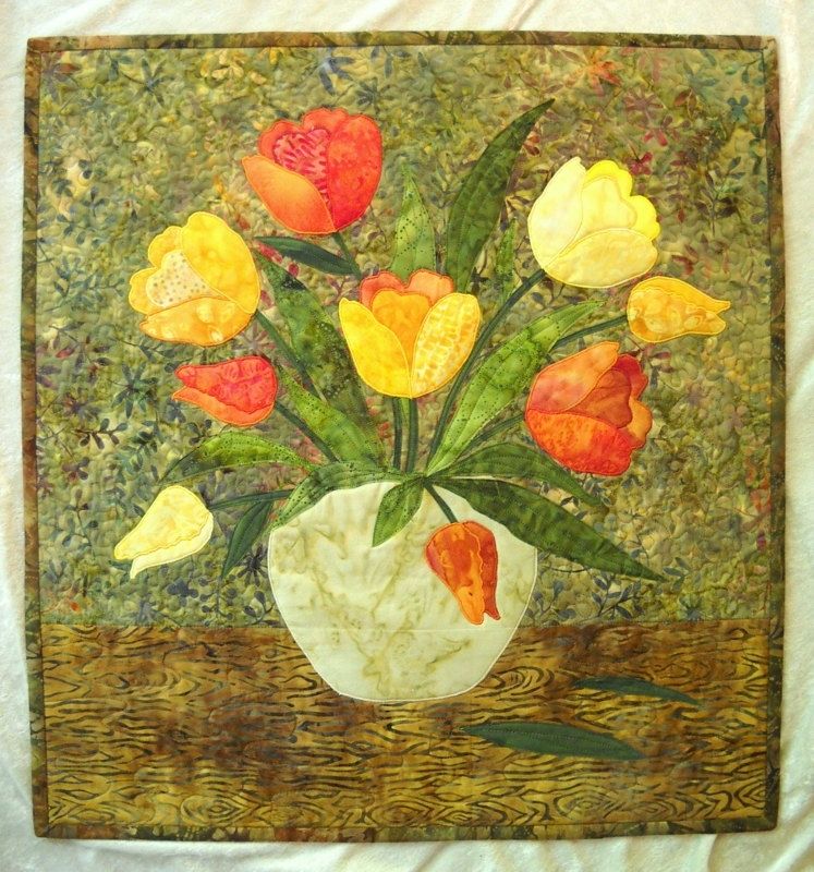 Handmade Colorful Tulips Quilted Wall Hanging by Sue Ann Wiltse
