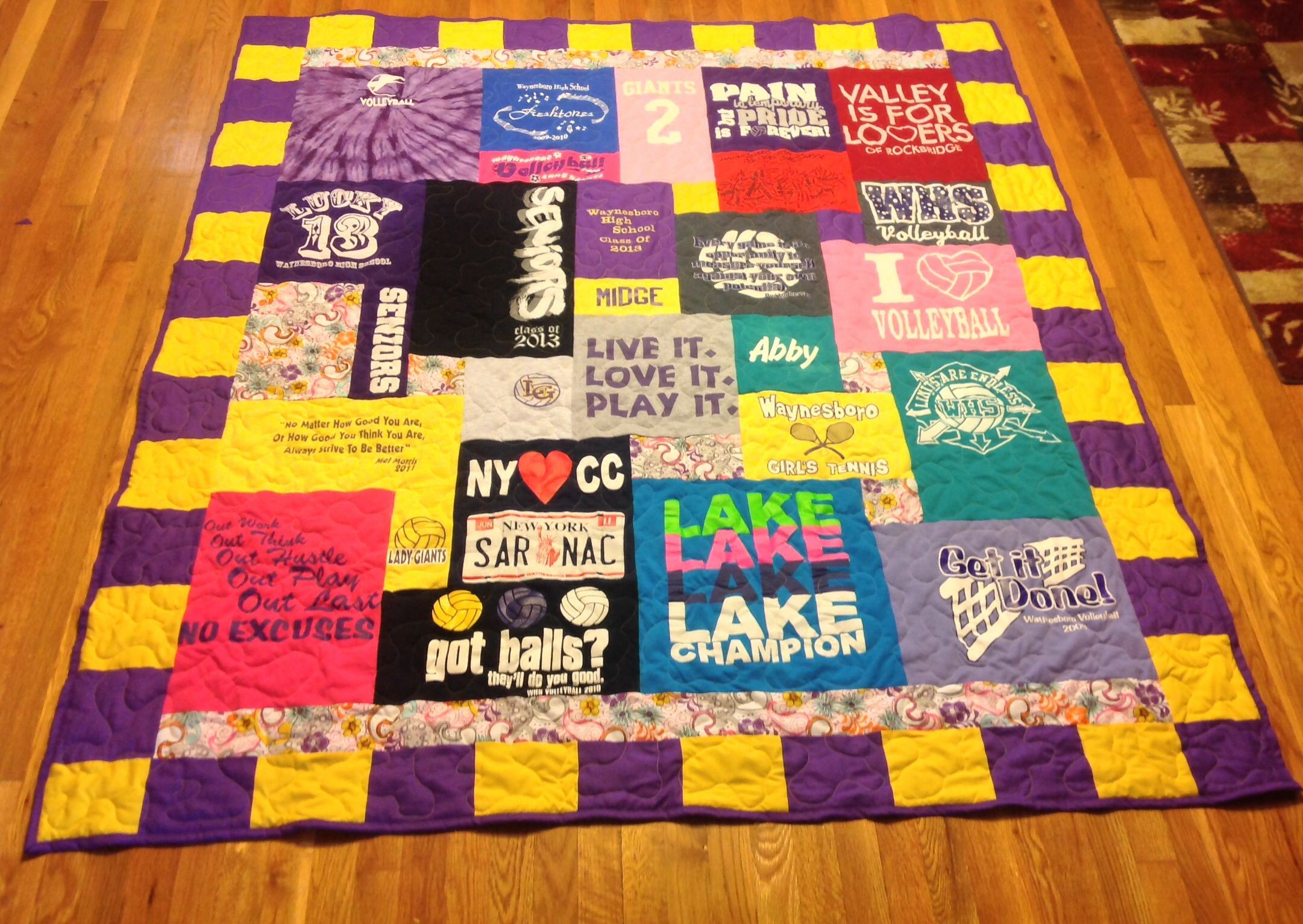Hand Crafted Custom Embroidered High School/College Colors Multi Block ...