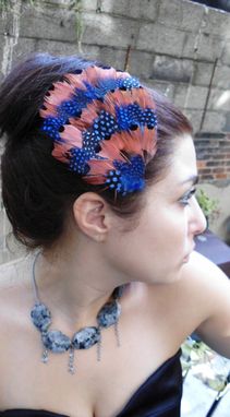 Custom Made Sale Salmon And Blue Feather Hair Fascinator, Ready To Ship
