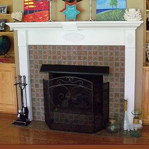 Custom Made Ornamental Fireplace Mantle And Tile