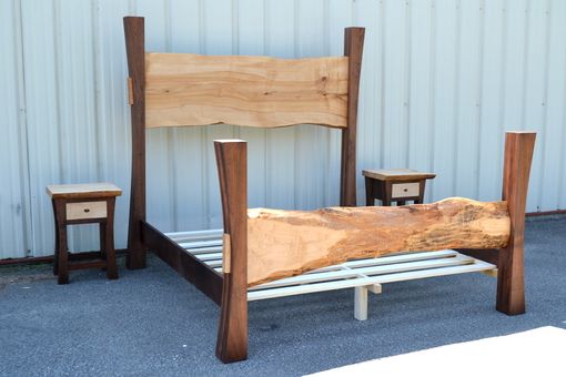 Custom Made Live Edge Maple King Size Bed With Walnut Posts And Matching Night Stands