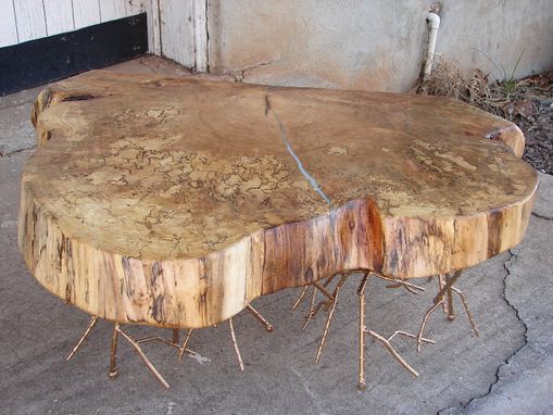 Custom Made Rustic Glam Modern Spalted Maple Live Edge Coffee Table Sculptural Base