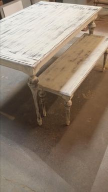 Custom Made White Washed Table And Bench