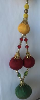 Custom Made Green Red Mustard Balls In Silk Fabric.Gold Beads,L-7.5', W-2.5'