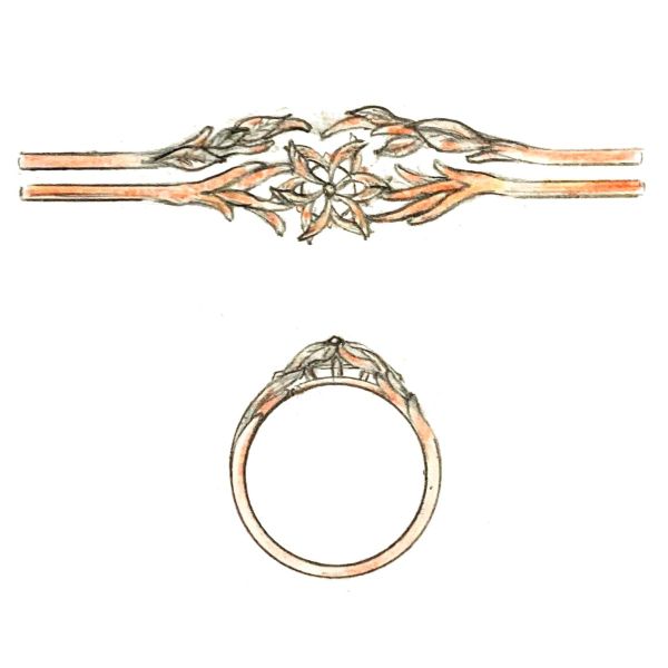 Warm rose gold and a laurel wreath-like design give this Nenya inspired bridal set a calming effect.
