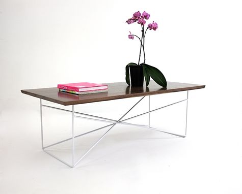 Custom Made The Miami: Mid Century Modern Solid Walnut Coffee Table With White Steel Base