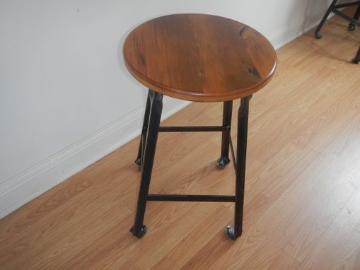 Custom Made Industrial Style Welded Steel And Reclaimed Wood Counter Stool