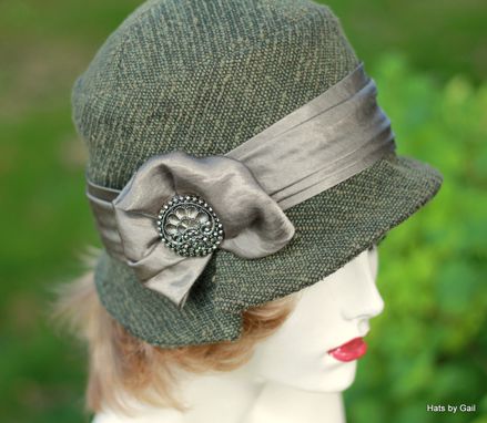 Custom Made Classic Downton Abbey 20'S Style Cloche Hat In Textured Olive Fabric