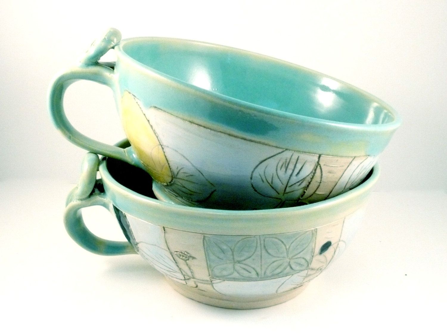 Custom Made Two Soup Mugs / Large Latte Cups Teacups / Bowl With ... Custom Made Two Soup Mugs / Large Latte Cups Teacups / Bowl With ...