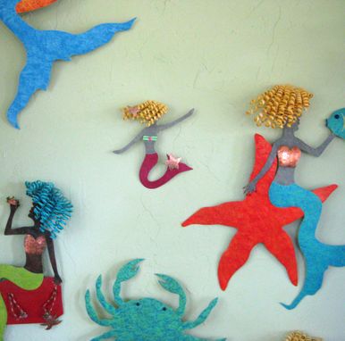 Custom Made Handmade Upcycled Metal Mermaid With Starfish Wall Art Sculpture