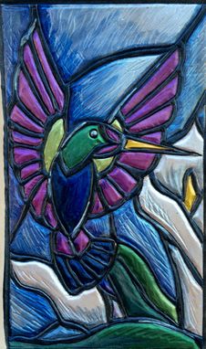 Custom Made Stained Glass On Leather Hummingbird Clutch Style Wallet