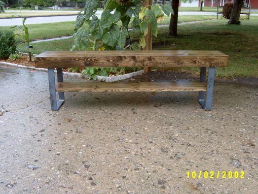 Custom Made Farmhouse Bench With Steel Legs And Shelve 5'