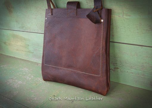 Custom Made Bison Leather Tote With Snap Closure