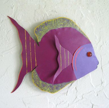 Custom Made Handmade Upcycled Metal Tropical Fish Wall Art Sculpture In Purple