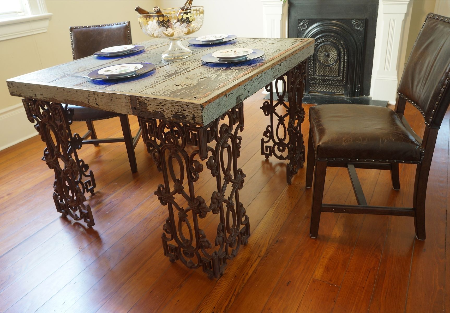 Custom Made New Orleans Dining Room Table Made From Distressed Wood And