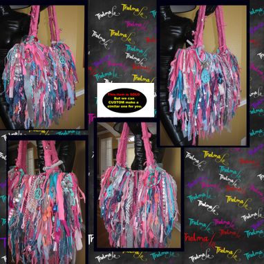 Custom Made Peace Fringe Handbag Bright Colored Pinks And Blues,Recycled Upcycled,Custome Made,Funky Hippie