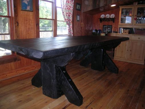 Custom Made Massive Thick Plank Timber Trestle Table From Antique Barnwood