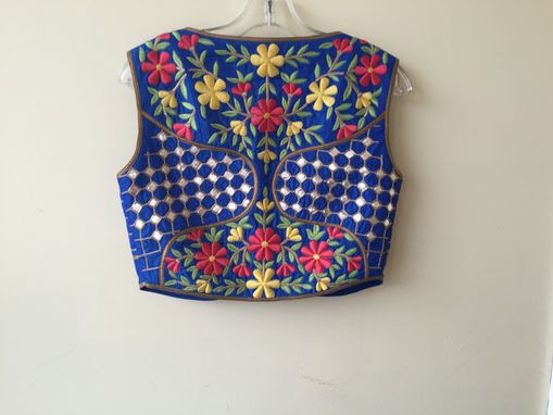 Custom Made Blue Silk Jacket With Mirror ,Thread  Hand Embroidery