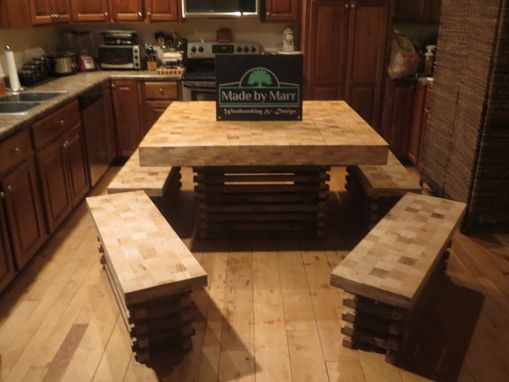 Custom Made Square Tiled Wormy Chestnut Dining Set