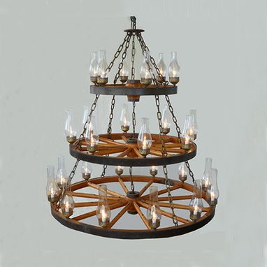 Custom Made Three Tier Wooden Wagon Wheel Light