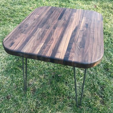 Custom Made Walnut End Table With Hairpin Legs - Reclaimed - Butcher Block