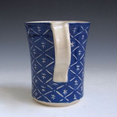 Custom Made Blue Stoneware Mug With White