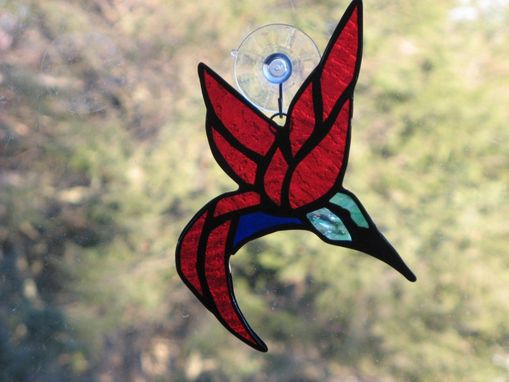 Custom Made Ruby-Throated Hummingbird Stained Glass Light Catcher