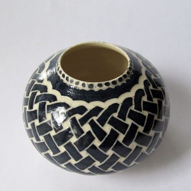 Custom Made Handmade Stoneware Vase With Celtic Knot And Checkered Pattern
