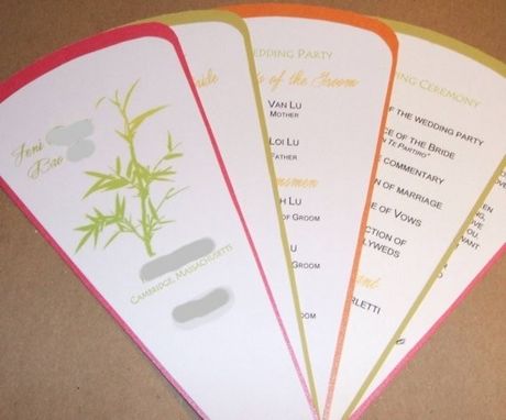 Custom Made Personalized Custom Wedding Programs- 5 Blade Fan Style With Ribbon Trim