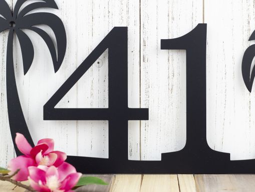 Custom Made Metal House Number Sign, Palm Trees - Matte Black Shown