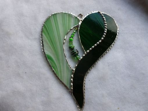 Custom Made Green Stained Glass Heart With Beads And Crystals