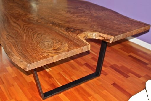 Custom Made Modern Dining Table Walnut, Live Edge And Steel Base