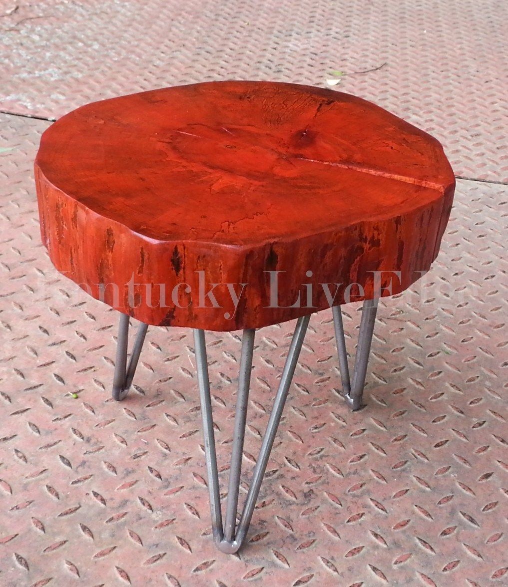 Hand Crafted Orange Plant Stand, Log Furniture, Log Round, Modern Table