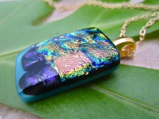 Custom Made Fused Glass Pendant With Gold Plated Bail And Gold Filled Chain - Persian Fringe