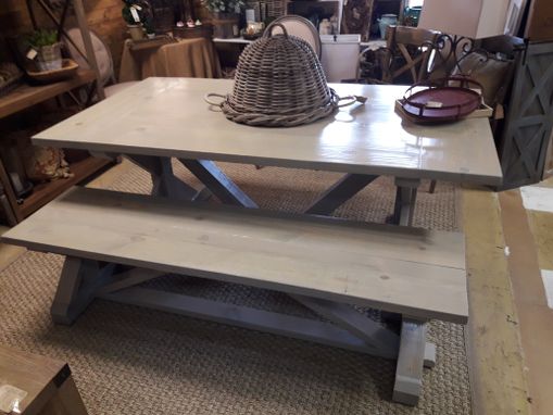 Custom Made Farm House Trestle Table And Matching Bench