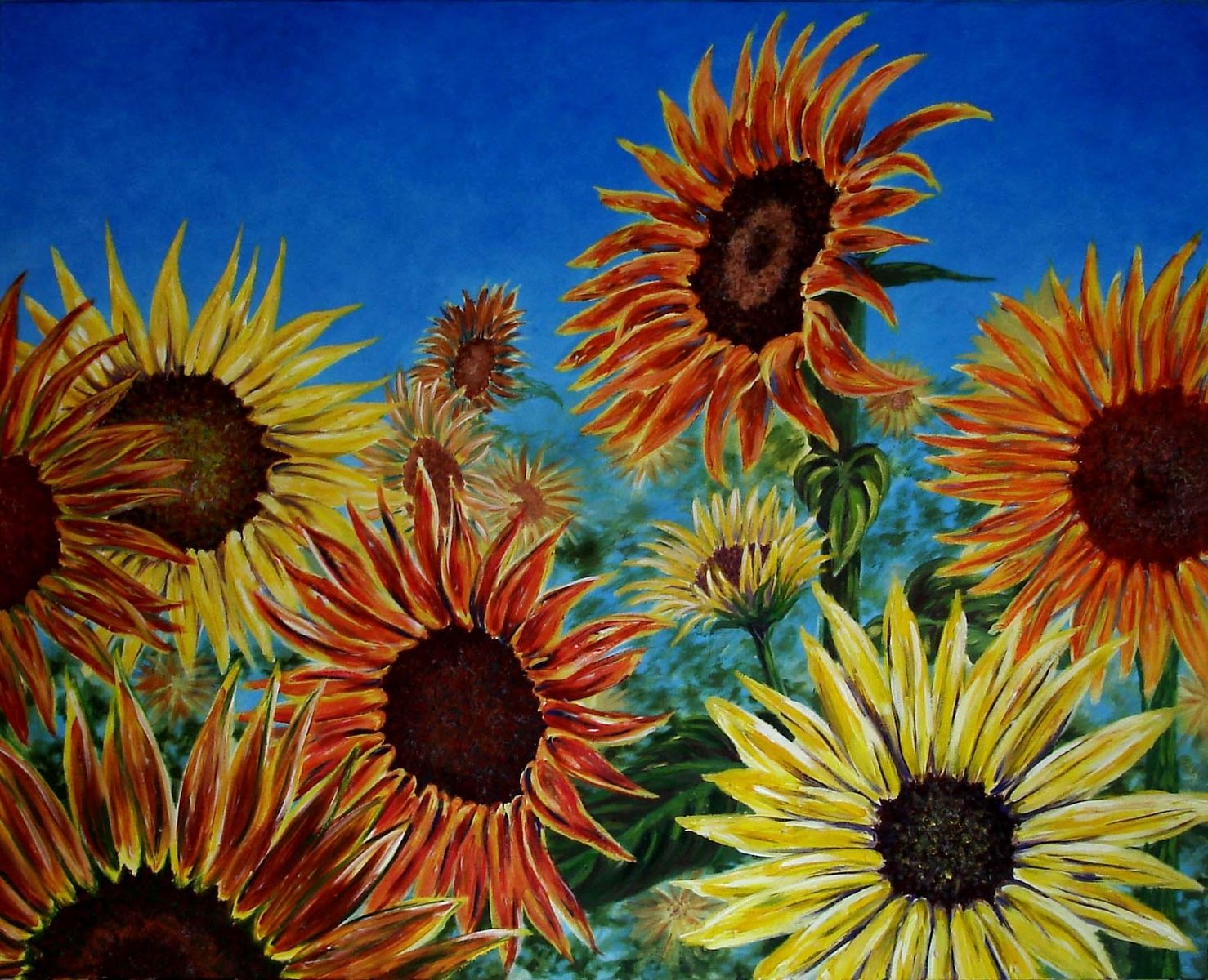 Hand Crafted Sunflowers Mural On Canvas By Visionary Mural Co. by