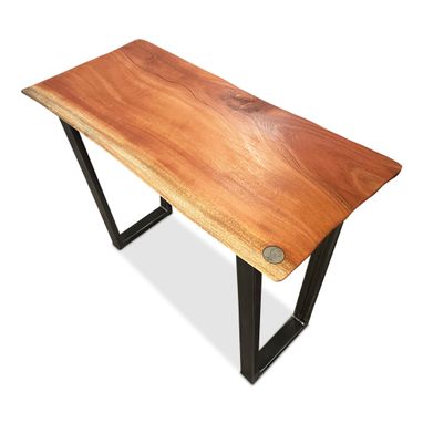 Custom Made African Mahogany Live Edge Wood Desk - Mid Century Modern - Handcrafted Furniture