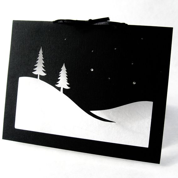 Custom Made Cut Paper Snow Scene Christmas Silhouette Greeting Card ...