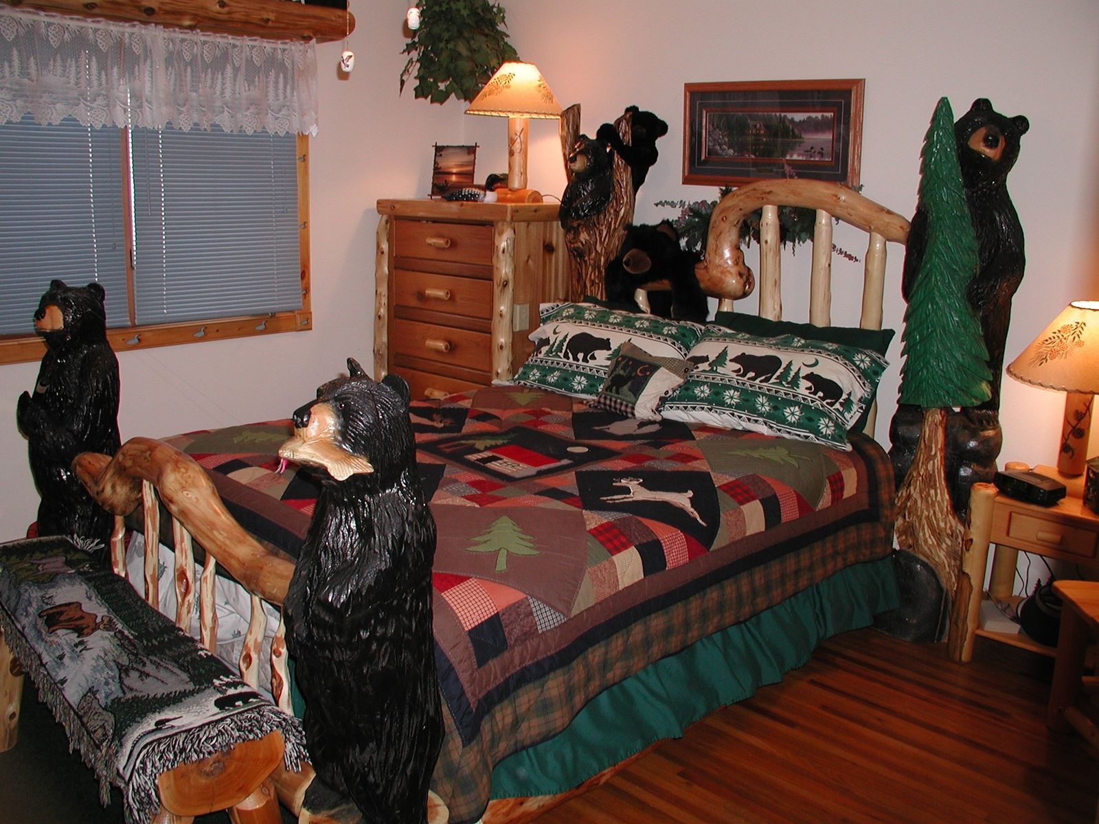 Hand Crafted Log Bed With Bears by I Saw It In Minnesota